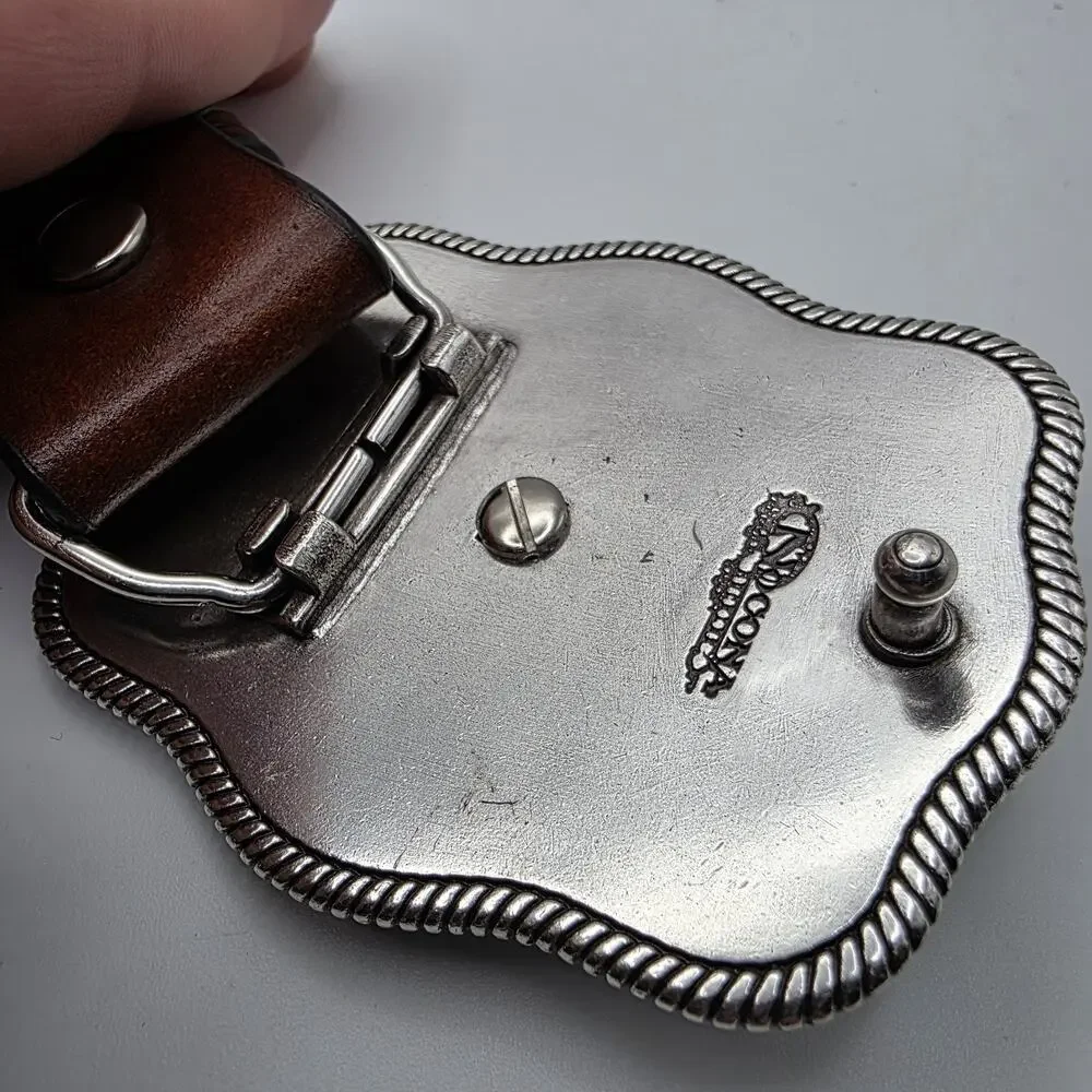 Vintage Nocona Western Tooled Leather Belt Rodeo Cowboy Buckle Brown